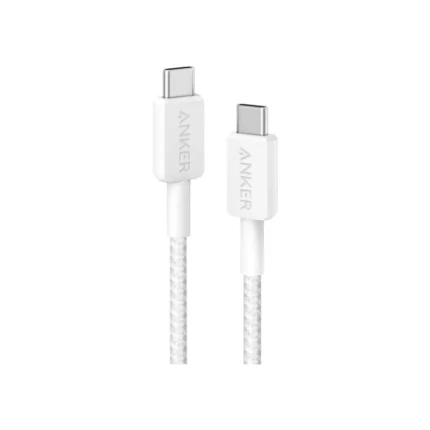 White Anker 322 6ft USB-C to USB-C nylon braided fast charging cable at Gadget Ocean