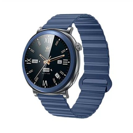 KFI GT6 Smart Watch blue color featuring round 1.43 inch AMOLED display and blue ribbed strap