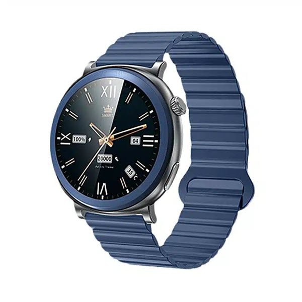 KFI GT6 Smart Watch blue color featuring round 1.43 inch AMOLED display and blue ribbed strap