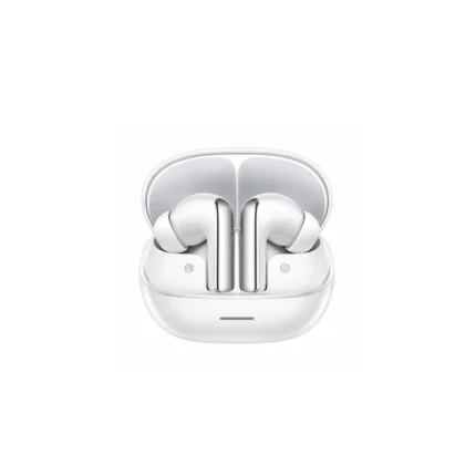 QCY MeloBuds N65 ANC True Wireless Earbuds in glossy white with matching charging case
